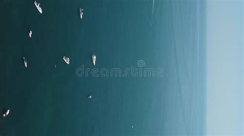 Aerial Yacht On Calm Sea Luxury Cruise Trip View From Above Of White