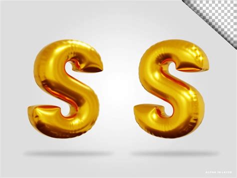 Premium PSD 3d Render Of Golden Alphabet Letter S Balloon Style