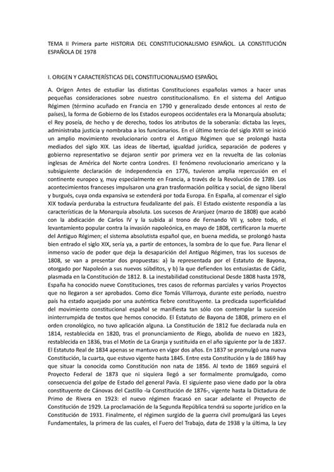 TEMA II Primera parte Historia DEL Constitucionalismo Español TEMA II