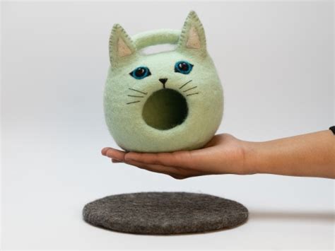 Small Wool Felted Cat Easter Basket Felt And Yarn