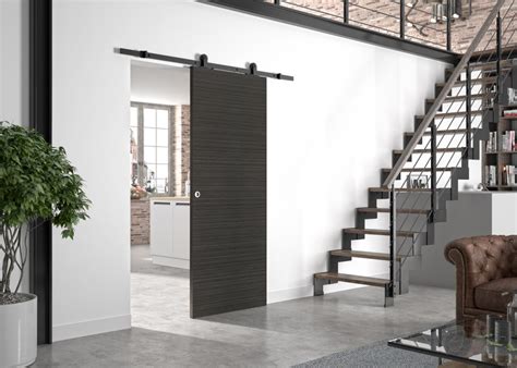 Optimum Porte Coulissante En Applique Avec Rail Apparent En Acier Noir