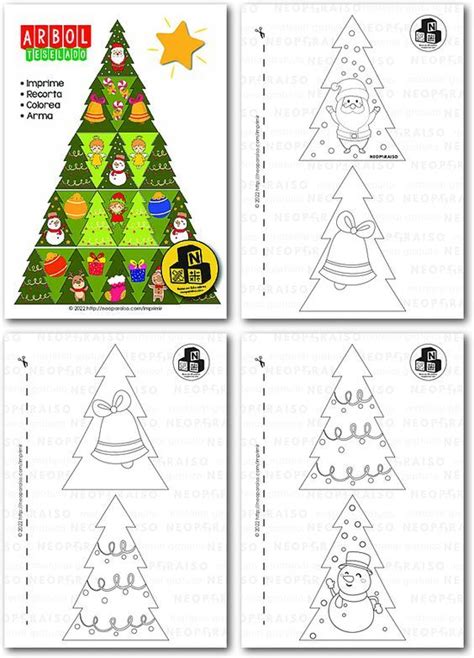 Triorama del Ciclo del Agua de Papel Árbol de navidad para colorear