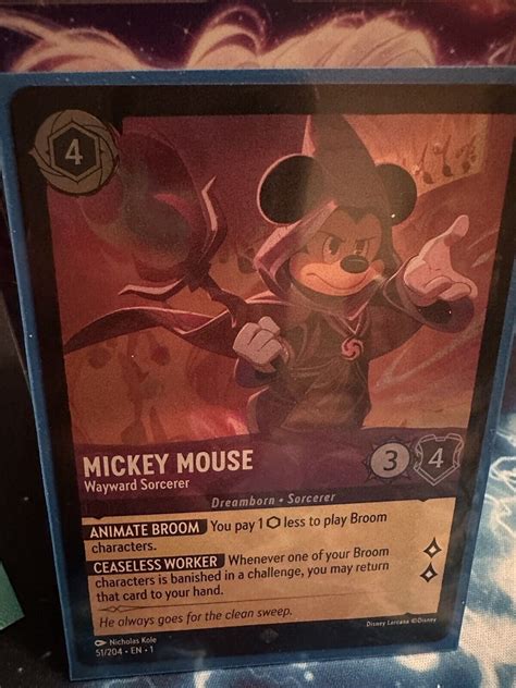 Disney Lorcana 51 204 Mickey Mouse Wayward Sorcerer Super Rare