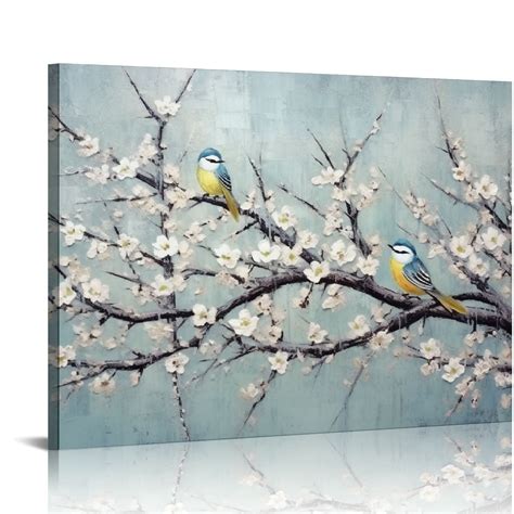 JEUXUS Plum Blossoms Painting Canvas Prints Flower Birds Picture Wall