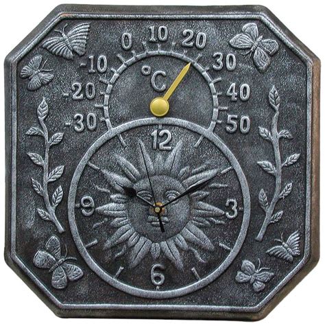 Poolmaster 52555 Terra Cotta Clock And Thermometer Antique Black