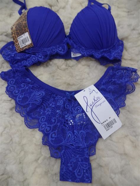 Conjunto Lingerie Detalhe Renda Calcinha E Suti Azul Royal R