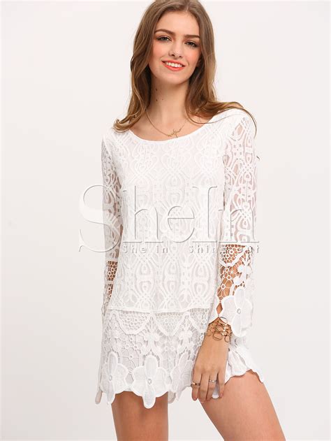 Long Sleeve Crochet Lace Dress Shein Sheinside