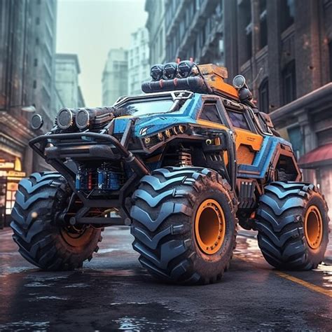 Premium Photo A Close Up Of A Monster Truck With Large Tires On A