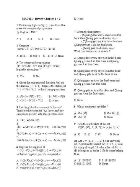 Mad111 Review Chap 1 2 Eng Pdf Metalogic Formalism Deductive