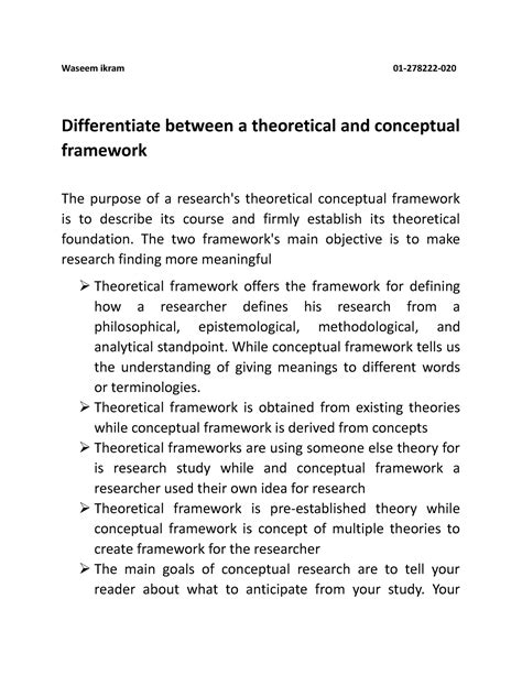 Theoretical Vs Conceptual Framework Waseem Ikram 01 278222 Differentiate Between A