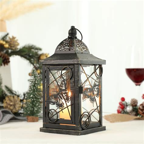 August Grove® Butterfly Decorative Candle Lanterns 95 High Rustic Black Metal Lantern Candle