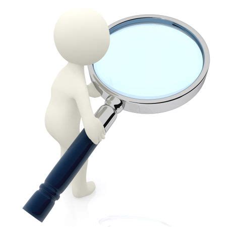 3D Character Looking Through A Magnifying Glass Isolated Over A