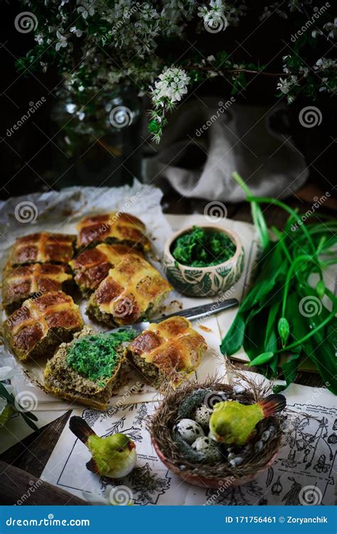 Savoury Cheddar And Wild Garlic Hot Cross Buns Traditional Easter