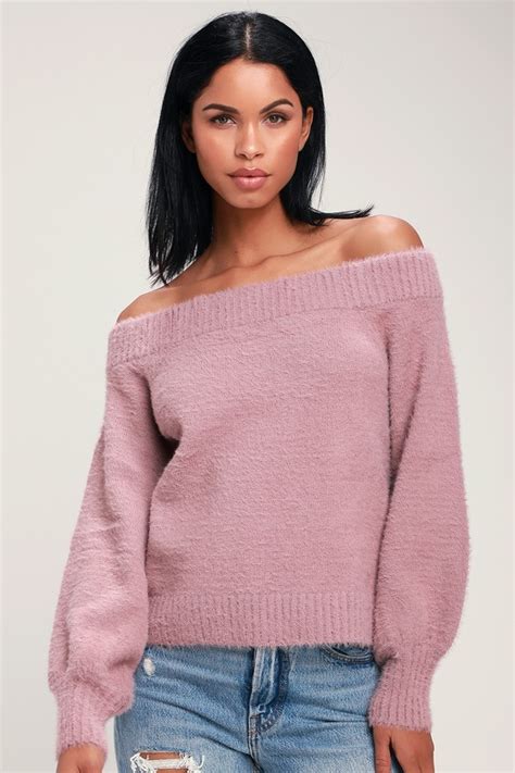 Cute Mauve Sweater Fuzzy Sweater Balloon Sleeve Sweater Lulus