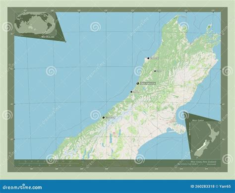 West Coast, New Zealand. OSM. Labelled Points of Cities Stock ...