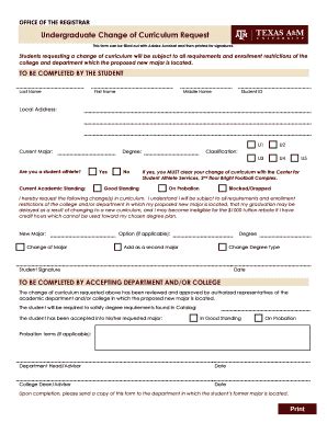 Fillable Online Undergraduate Change Of Curriculum Request Fax Email