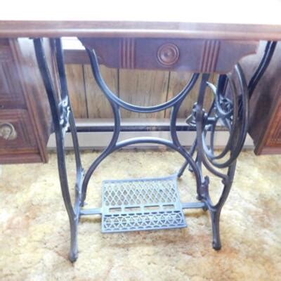 Antique Treadle Sewing Machine Table with Cast Iron Base and Drop-Leaf ...