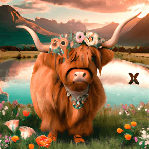 Super Adorable Female Highland Shaggy Hippie Themed Cow Creative Fabrica