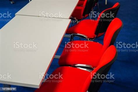 Close Up Of School Seats And Desks In A Classroom Stock Photo