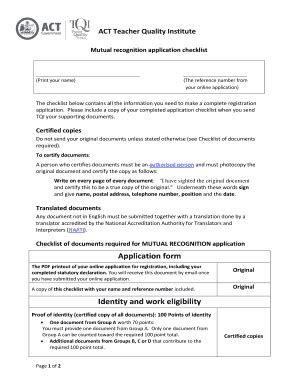 Fillable Online Tqi Act Edu Mutual Recognition Application Checklist