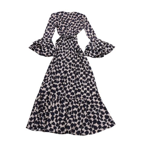 Diane Von Furstenberg Henlow Birch Ruffle Sleeve Wrap Dress EvaChic