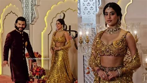 Janhvi Kapoor Shines In A Gold Bejewelled Lehenga As Bf Shikhar Pahariya Hypes Her Up While Posing