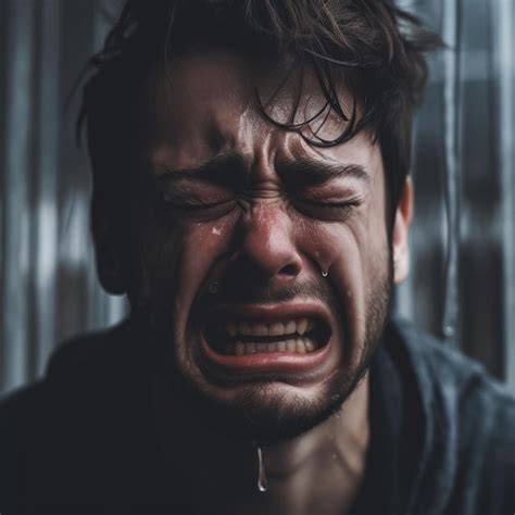 A Sad Man Crying Premium AI Generated Image