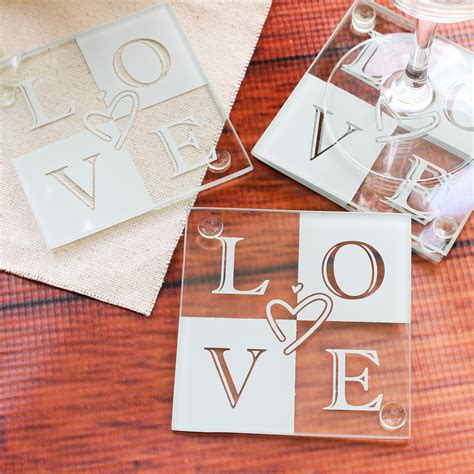 Glass Love Coasters Set Of Wedding Gift Favors Practical Wedding