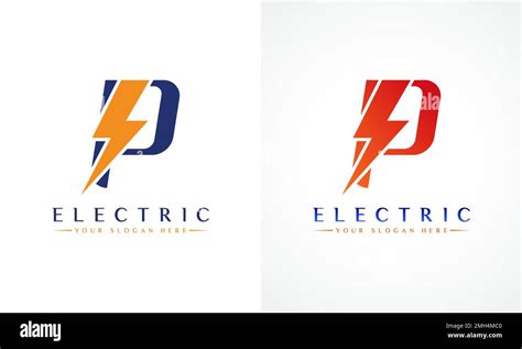 P Letter Logo With Lightning Thunder Bolt Vector Design Electric Bolt