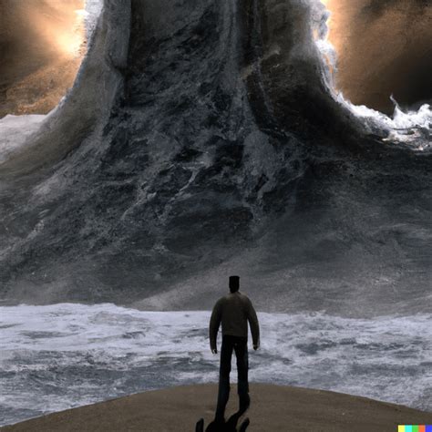 Man Looking Up As A Giant Tsunami Is About To Hitdigital Art Rdalle2