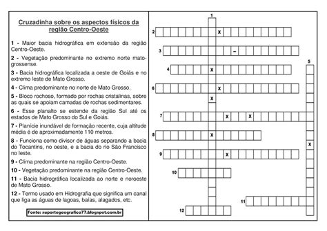 Cruzadinha Aspectos F Sicos Da Regi O Centro Oeste Suporte Geogr Fico