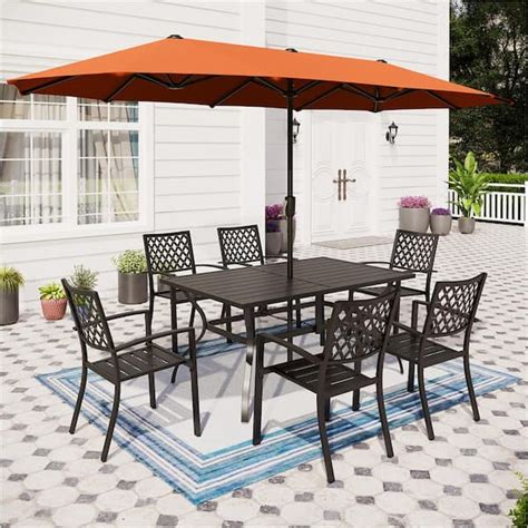 Phi Villa Piece Metal Patio Outdoor Dining Set With Umbrella Thd