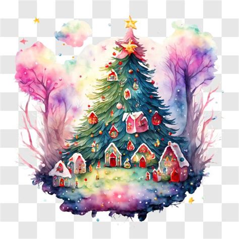 Baixe Rvore De Natal Ornamentada Em Casas Coloridas Fundo Nevado