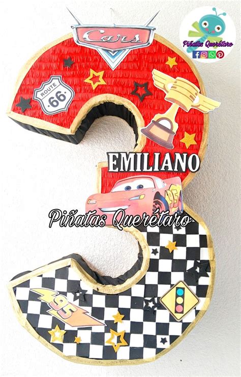 Piñata número 3 temática Cars personalizada Fiesta rayo mcqueen