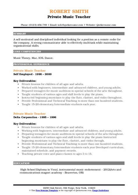 Private Music Teacher Resume Samples Qwikresume