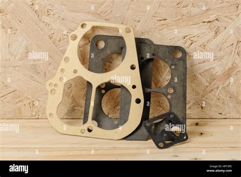Closeup Some Carburetor Parts On Wooden Desk Stock Photo Alamy