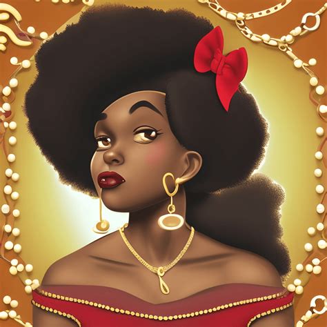 Beautiful African American Girl Disney Princess Pop Art Style Cartoon