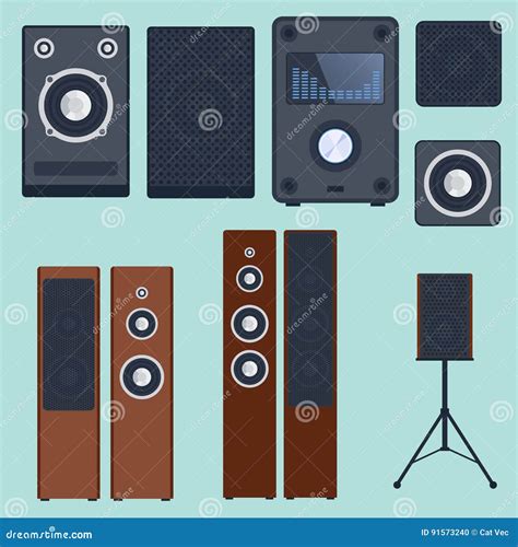 Home Sound System Stereo Flat Vector Music Loudspeakers Player