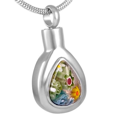 Ijd8037 Murano Glass Teardrop Can Hold Ashes Stainless Steel Memorial Urn Jewelry Cremation