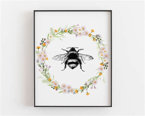 Bee Print Bee Decor Bee Wall Art French Bee Floral Garden Etsy