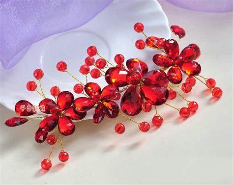 Buy Wholesale Plum Flower Red Crystal Bead Hairwear Wedding Bride