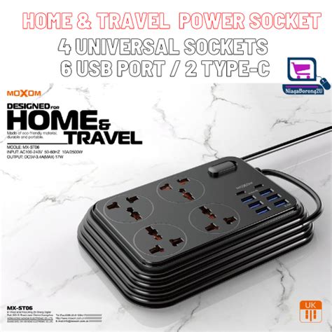 Genuine Moxom MX ST06 2500w Home Travel Smart Extension Socket 4