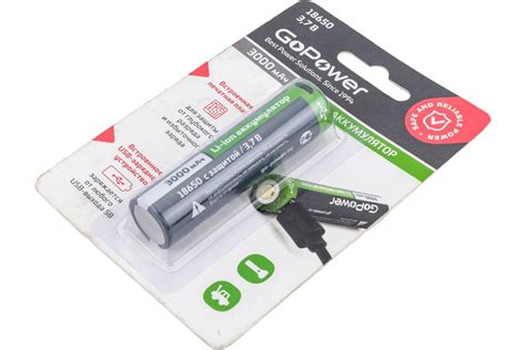 Аккумулятор GoPower Li ion 18650 3 7V 3000mAh с защитой USB 00