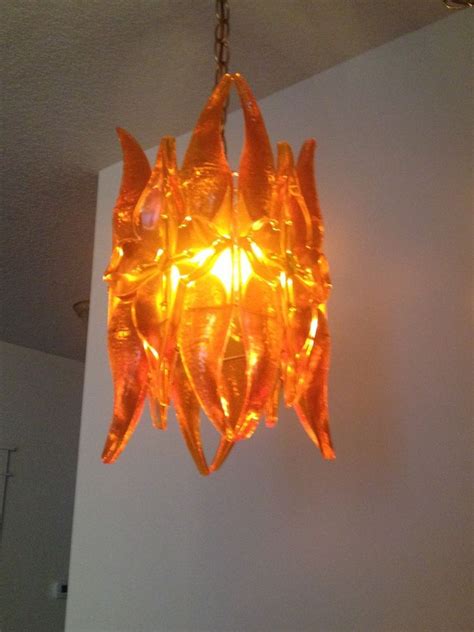 S Hanging Swag Lamp Orange Lucite Mid Century Modern Light Rare