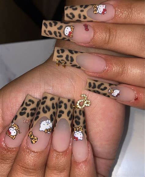 Hello Kitty Nails With Cheetah Print