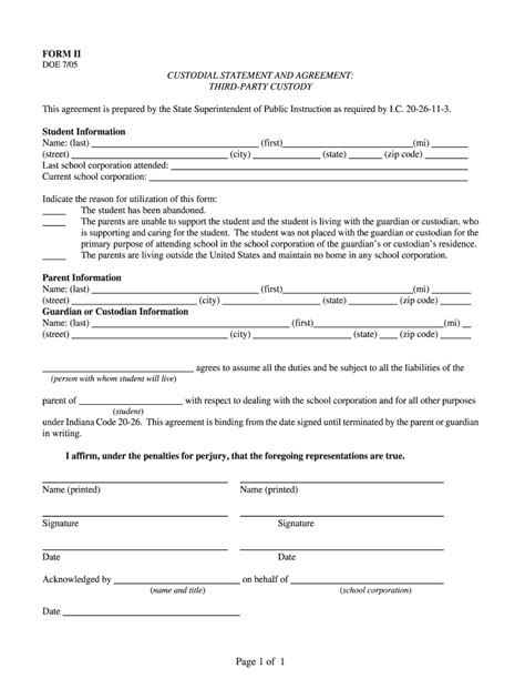 Custodial Statement And Agreement Third Party Custody Form Fill Out