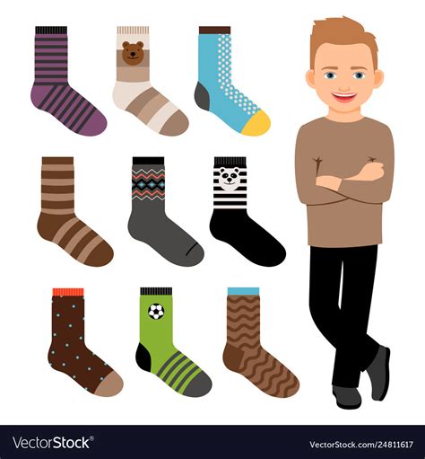 Happy cartoon character boy and male style socks Vector Image