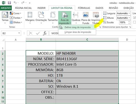 Como definir a área de impressão no Excel