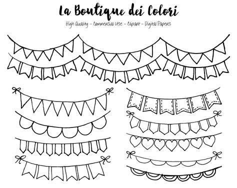 Hand Drawn Bunting Banners Doodle Digital Clip Art Party