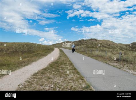 Cyclists On A Bike Path In The Dunes Stock Photo Alamy